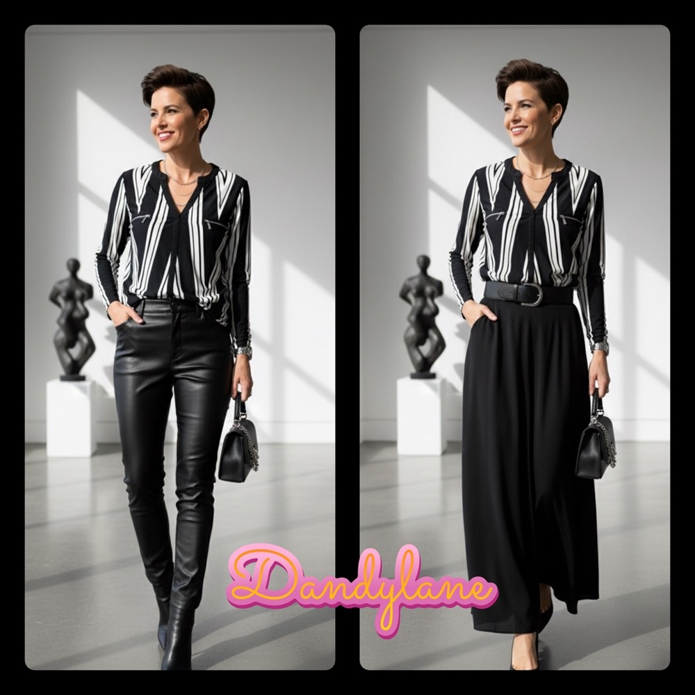 INC International Concepts Black and White Blouse Size XL